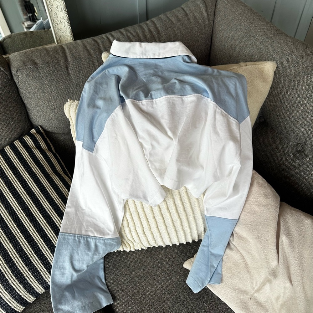Tommy Hilfiger Women's Blue and White Cropped Polo Top - Picture 4 of 4